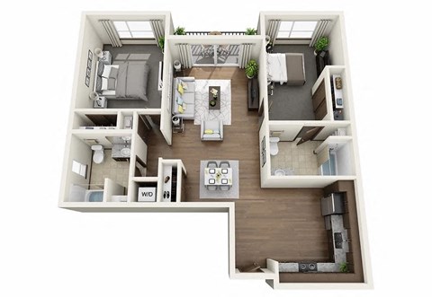 Floor plan for 2 beds, 2 baths, 1208 sqft